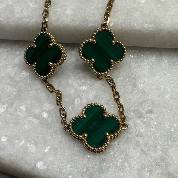 Van Cleef & Arpels Vintage Alhambra bracelet, 5 motifs, 18K yellow gold, malachi - Picture 4 of 12